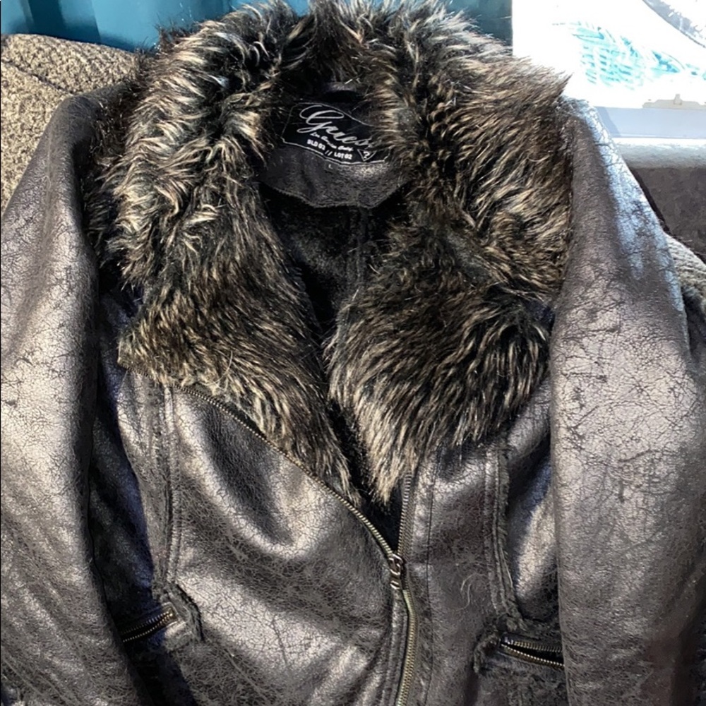 Suede Guess Winter Coat with Fur collar and cuffs